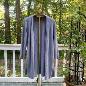 Talbots Grey Knit Ribbed Long Open Cardigan Sweater